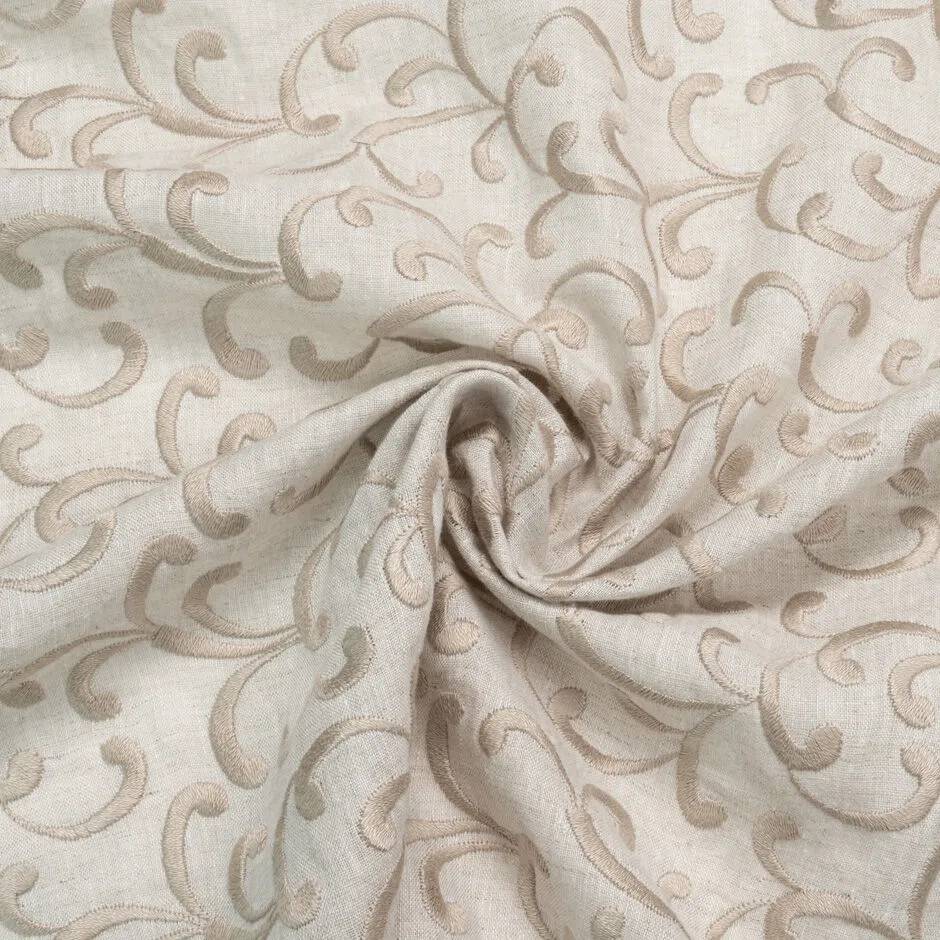 Oatmeal Embroidered Pure Linen