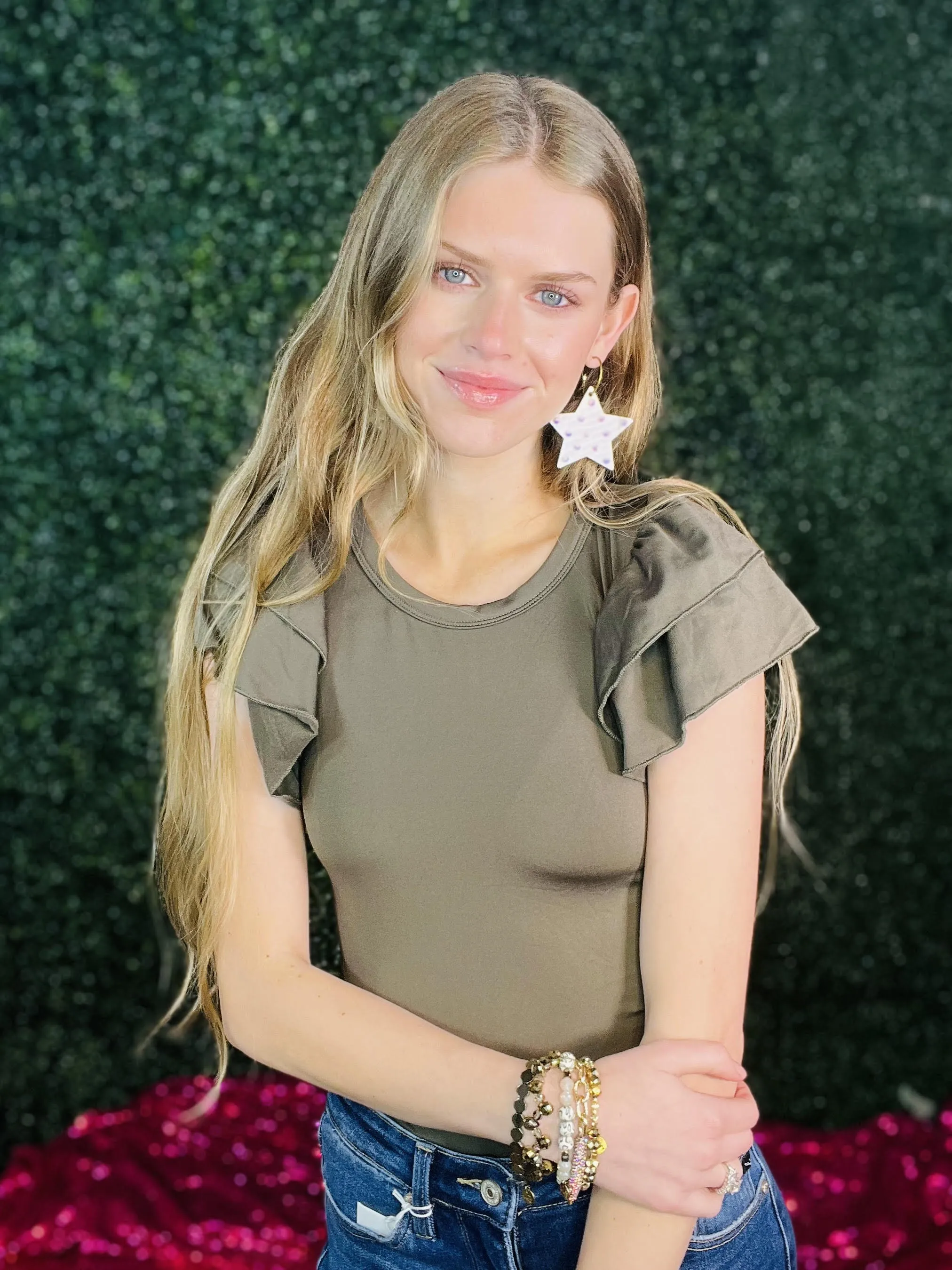 Olive Ruffled Up Blouse