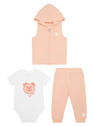 Orange Peach Vest and Pants 3 Piece Set (0-12M)