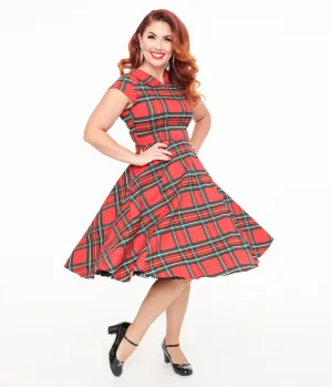 Orchid Bloom 1950s Red Plaid Swing Dress