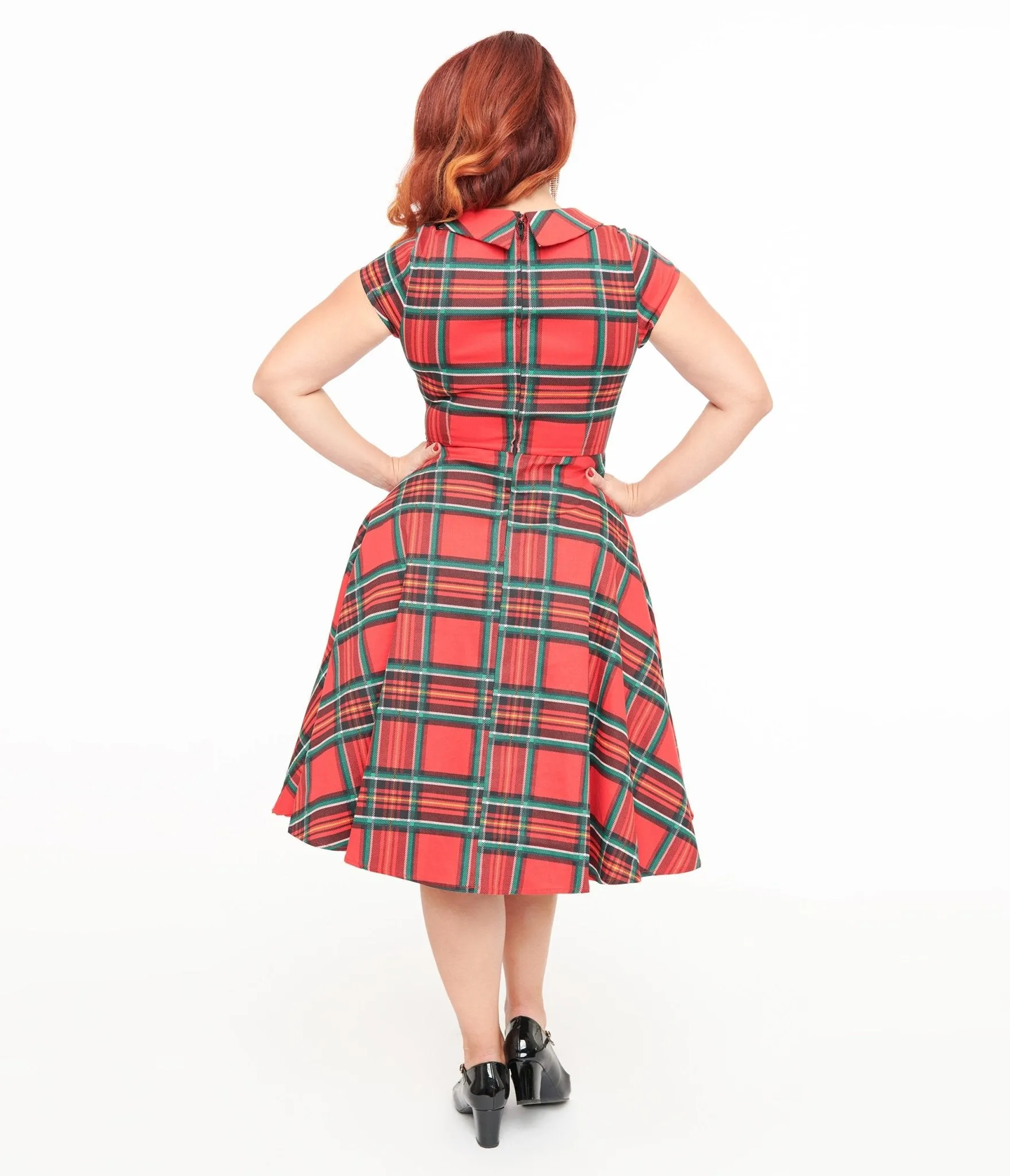 Orchid Bloom 1950s Red Plaid Swing Dress