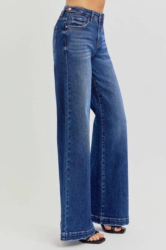 Pants- Jeans- VirginiaRisen  High Rise Wide Leg Adjustable Waist Dark Denim