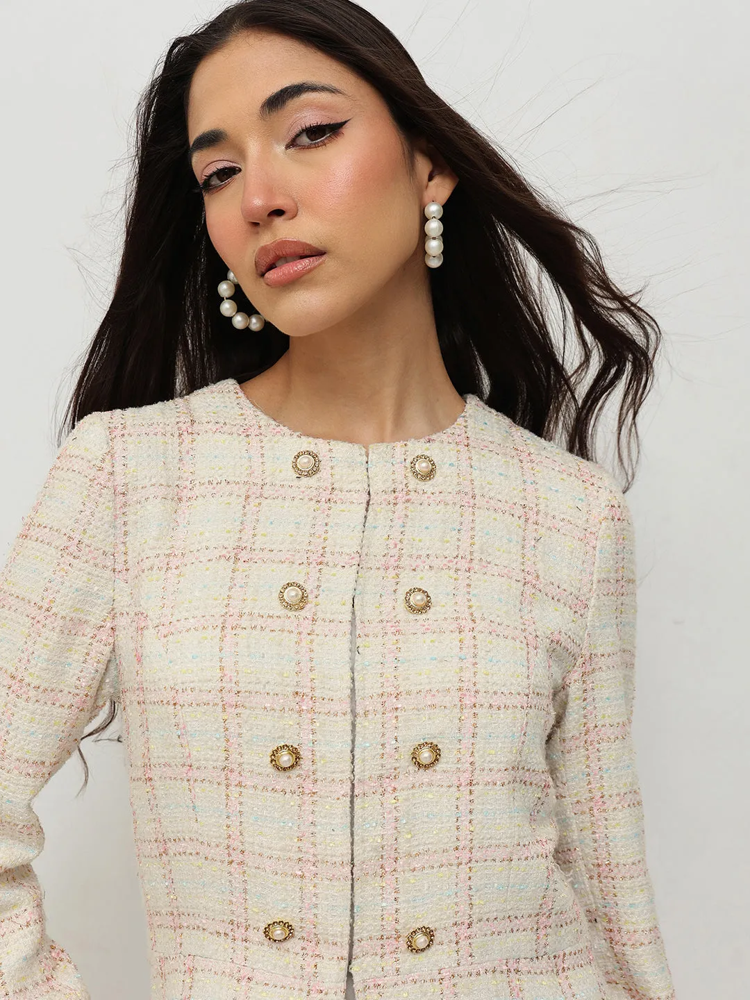 Pastel Checkered Tweed Jacket