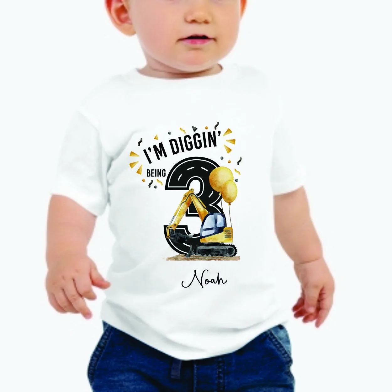 Personalised I'm Diggin Being Birthday T-shirt Little Boy - Diggers Aged T-shirt - Diggers Birthday 1-10 years theme