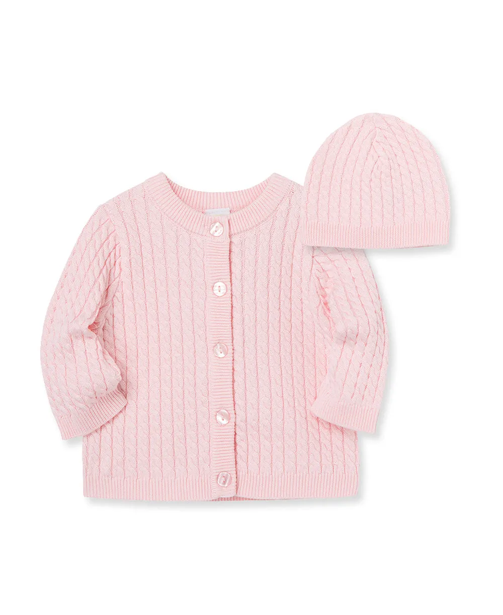 Pink Cable Sweater and Hat