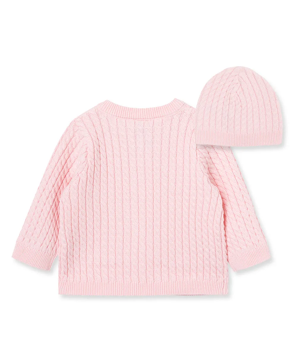 Pink Cable Sweater and Hat