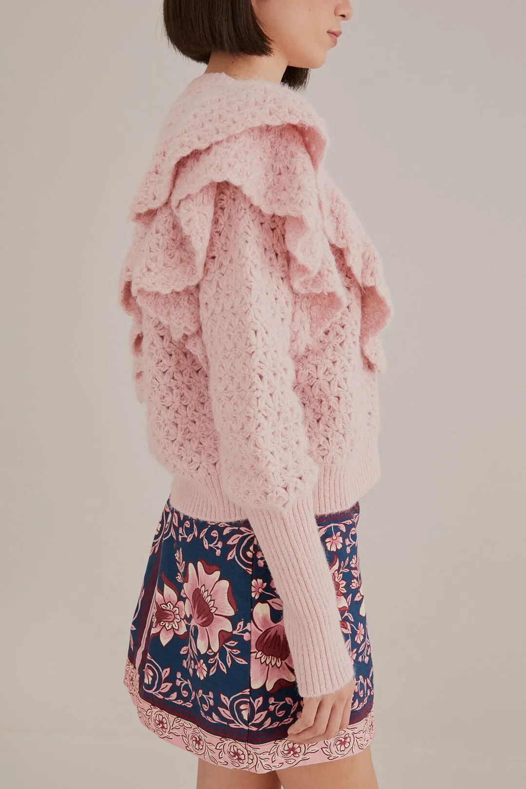 Pink Flower Texture Knit Cardigan