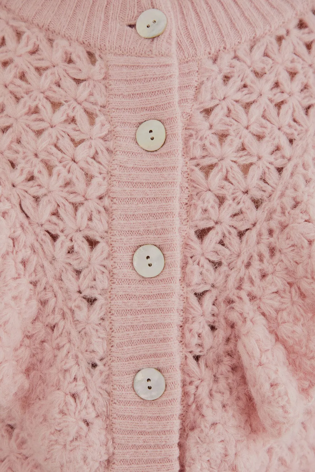 Pink Flower Texture Knit Cardigan