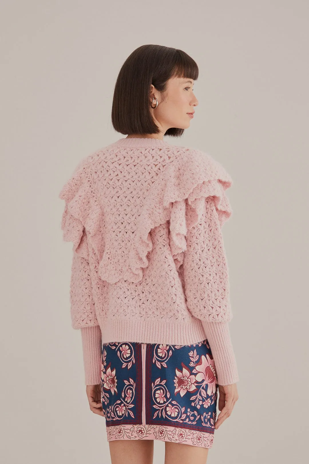 Pink Flower Texture Knit Cardigan