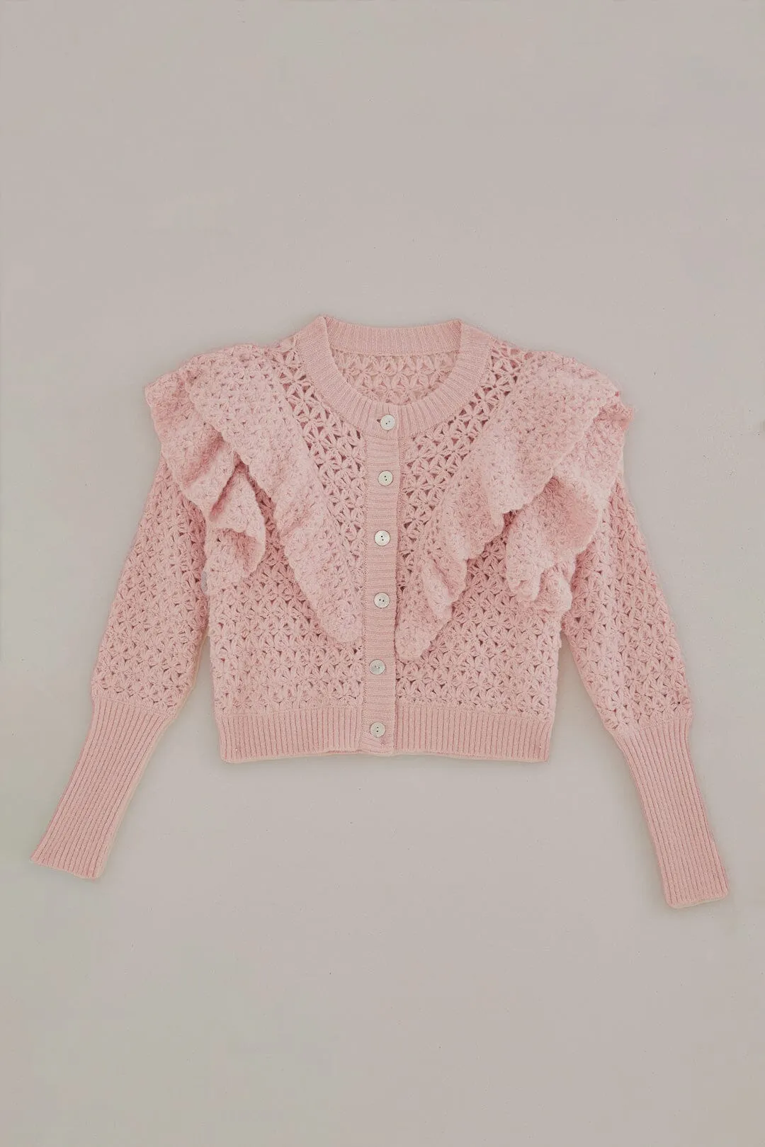 Pink Flower Texture Knit Cardigan