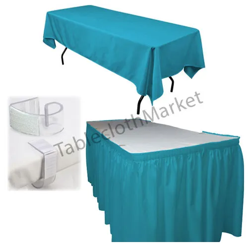 Polyester Pleated Table Set Skirt With Clips 17' Ft    Clip   Topper Media Day"