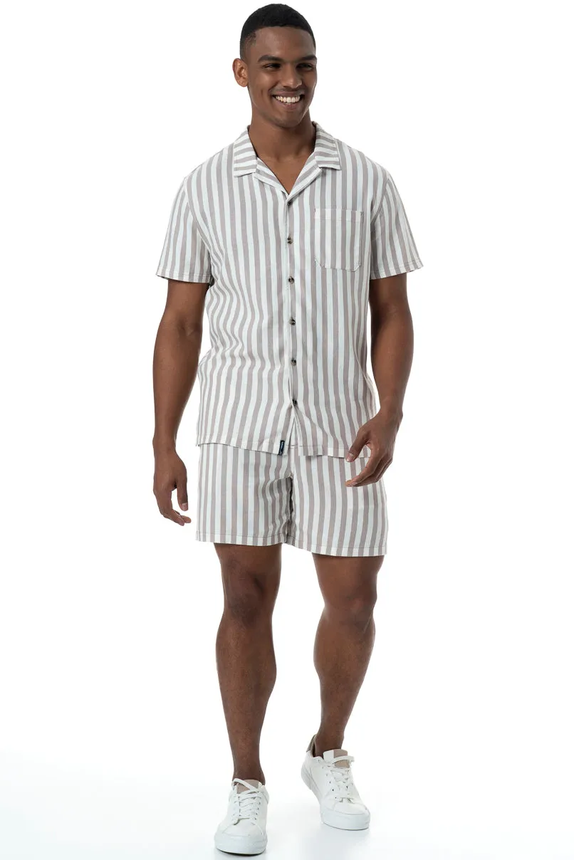 Striped Linen Shorts _ 150436 _ Biscuit