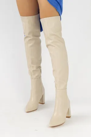 Strut On Through Cream Thigh High Boots - Final Sale