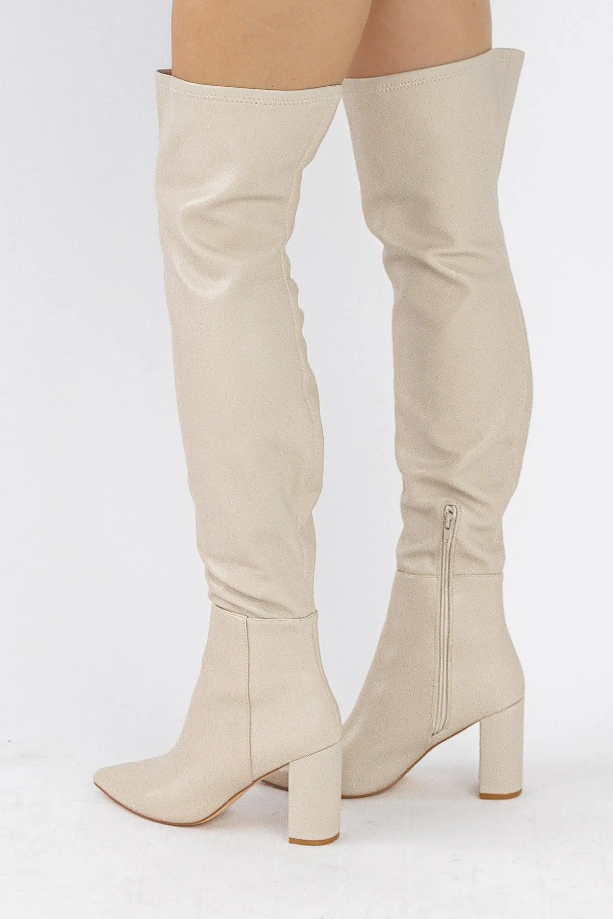 Strut On Through Cream Thigh High Boots - Final Sale