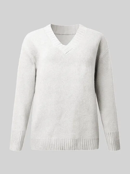 V-Neck Long Sleeve Knit Top