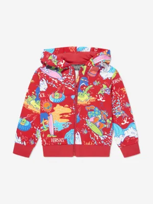 Versace Baby Boys Summer Print Zip Up Hoodie in Red