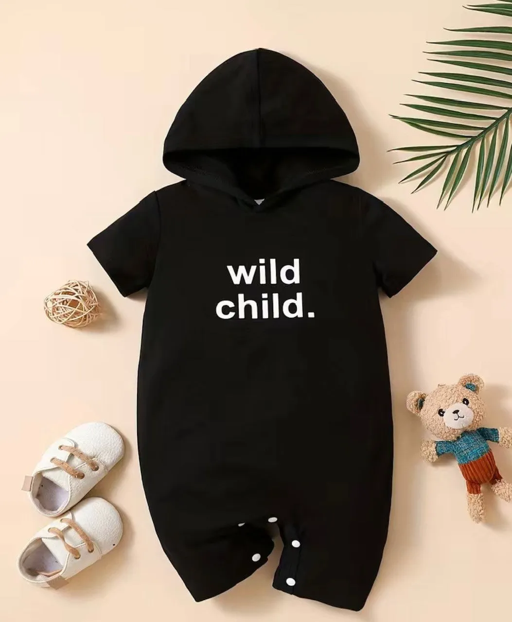 Wild Child Short Sleeve Hooded Romper