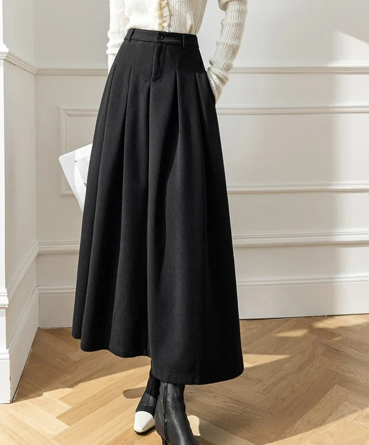 Women Skirts For Female Pockets Casual Loose A-Line High Waist Midi Skirt Autumn - WSK0308