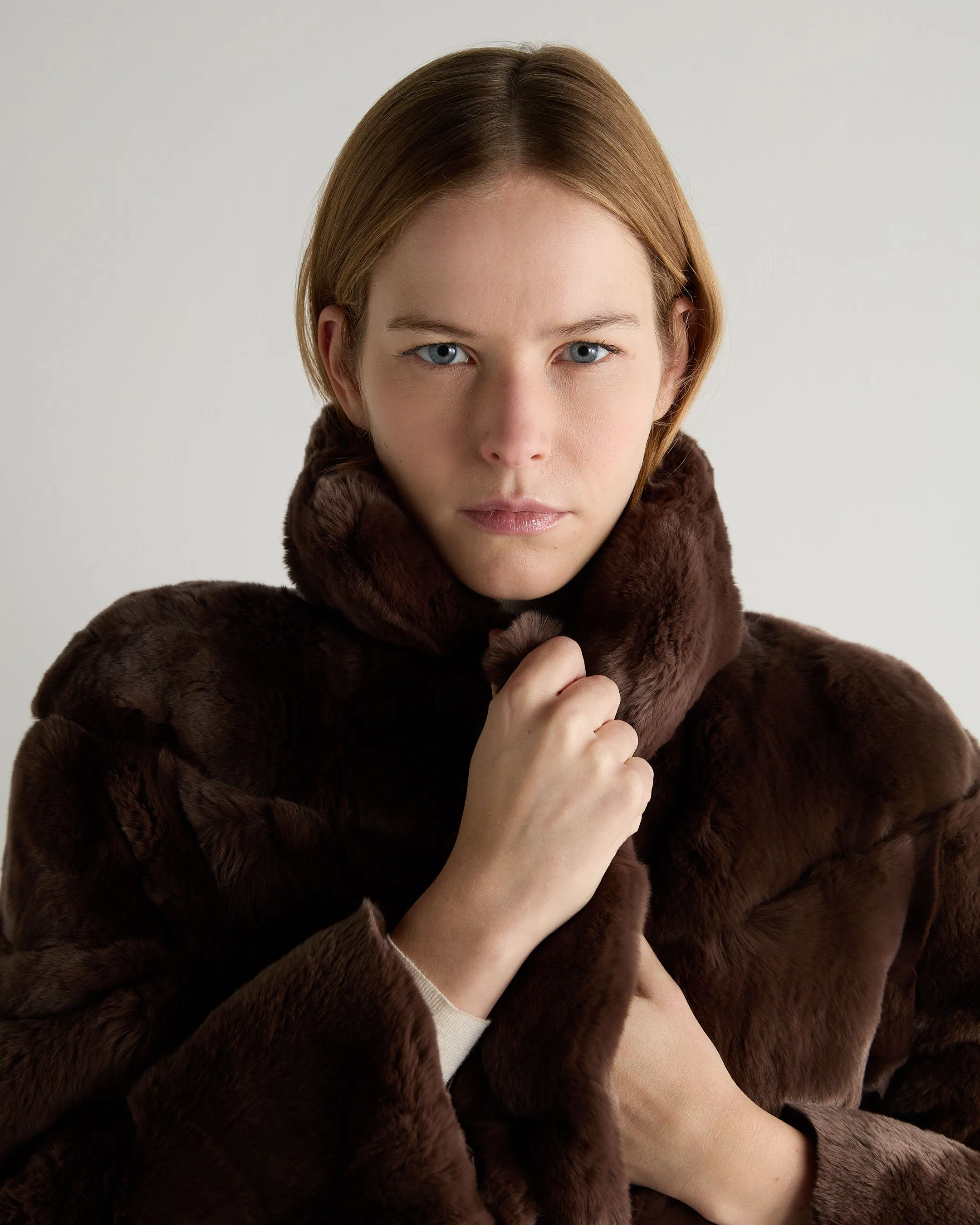 Women's Long Rex Rabbit Coat Chocolate Brown