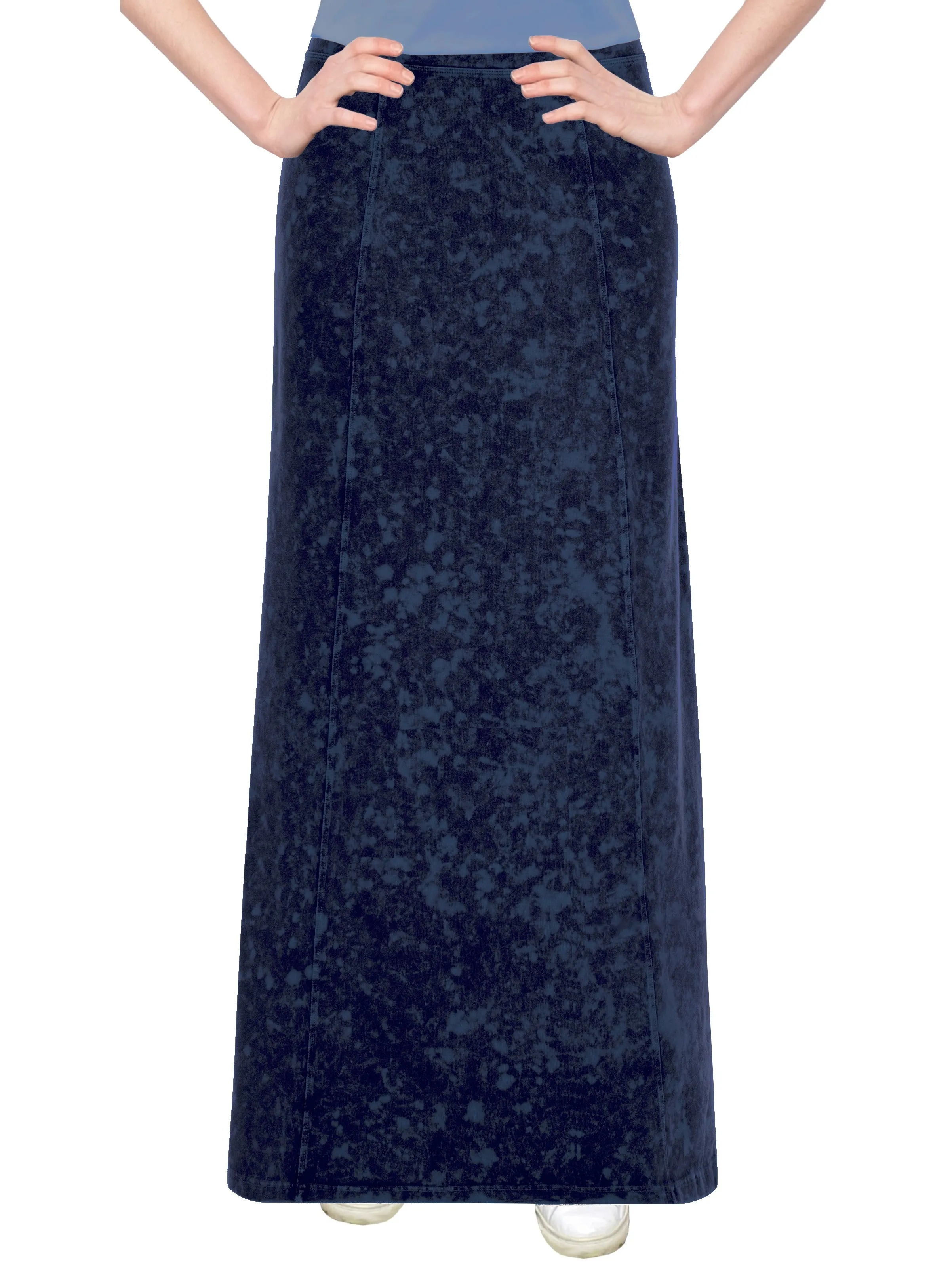 Women's Stretch Knit Acid Wash Panel Maxi A-Line Skirt