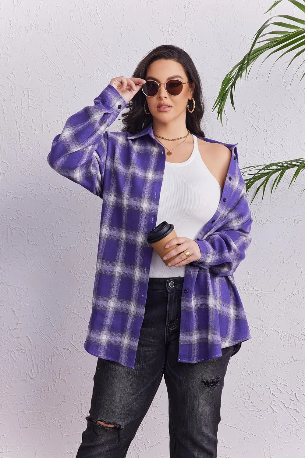 Zeagoo Womens Plus Size Flannel Plaid Shirt Button Down Shirts Long Sleeves Casual Collared Shacket Tops