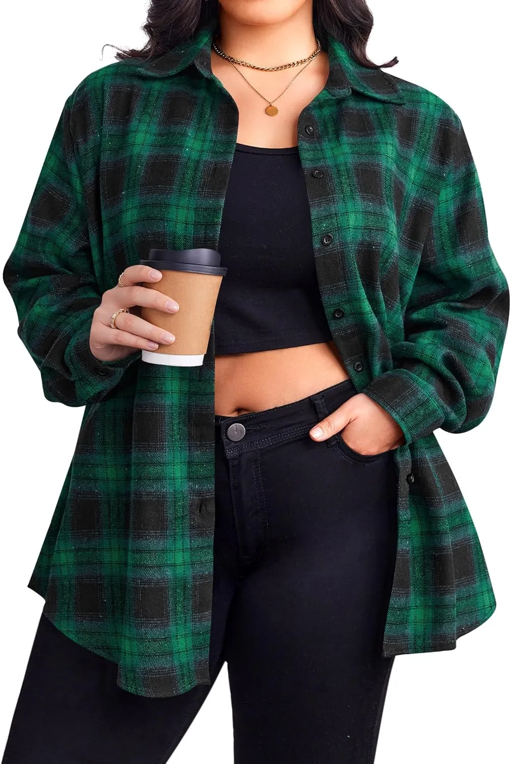 Zeagoo Womens Plus Size Flannel Plaid Shirt Button Down Shirts Long Sleeves Casual Collared Shacket Tops