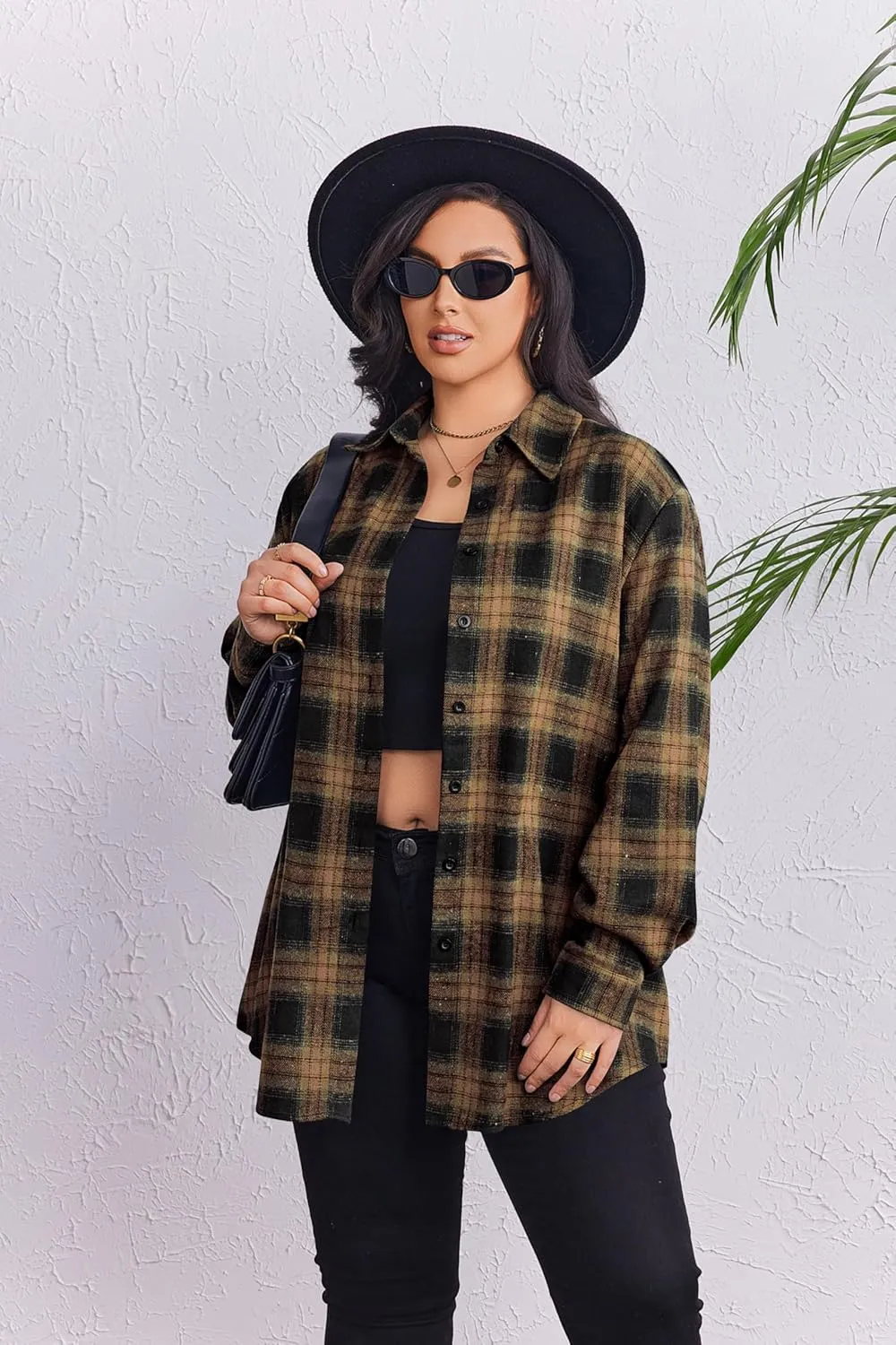 Zeagoo Womens Plus Size Flannel Plaid Shirt Button Down Shirts Long Sleeves Casual Collared Shacket Tops