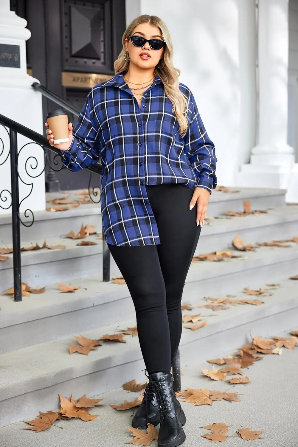 Zeagoo Womens Plus Size Flannel Plaid Shirt Button Down Shirts Long Sleeves Casual Collared Shacket Tops