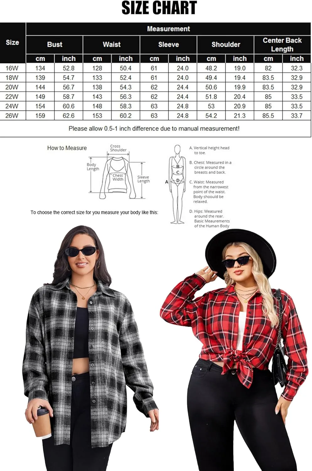 Zeagoo Womens Plus Size Flannel Plaid Shirt Button Down Shirts Long Sleeves Casual Collared Shacket Tops