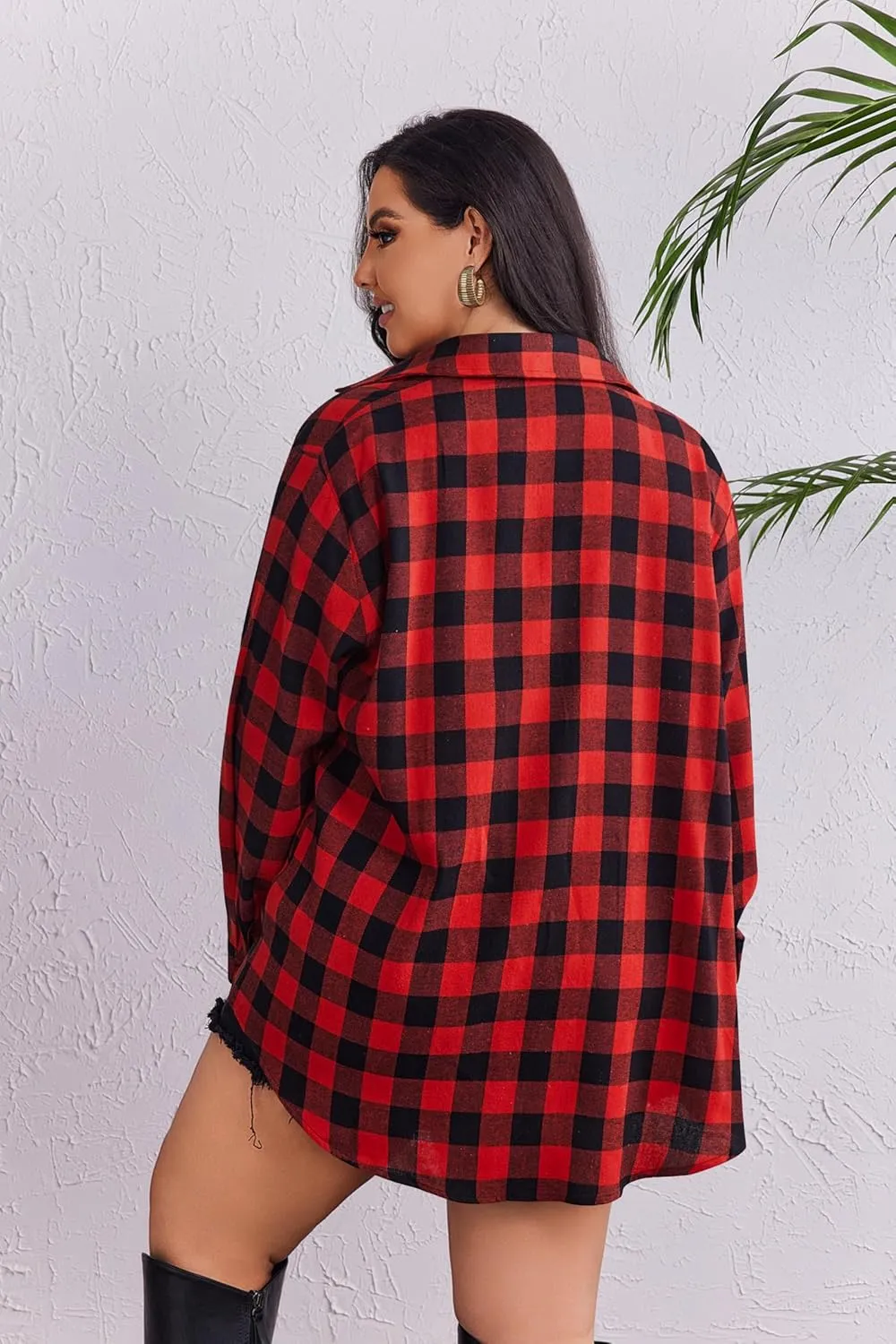 Zeagoo Womens Plus Size Flannel Plaid Shirt Button Down Shirts Long Sleeves Casual Collared Shacket Tops