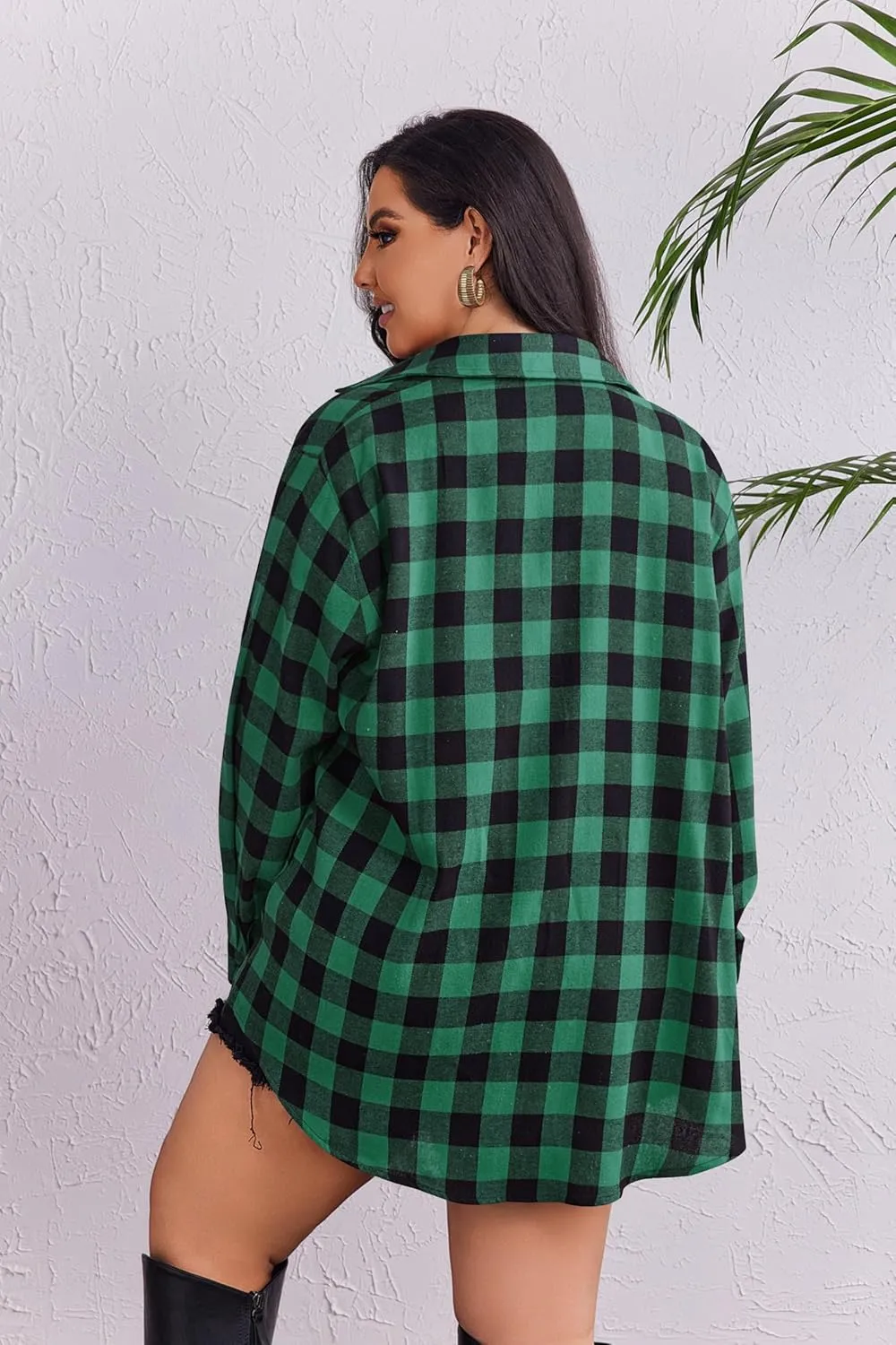 Zeagoo Womens Plus Size Flannel Plaid Shirt Button Down Shirts Long Sleeves Casual Collared Shacket Tops