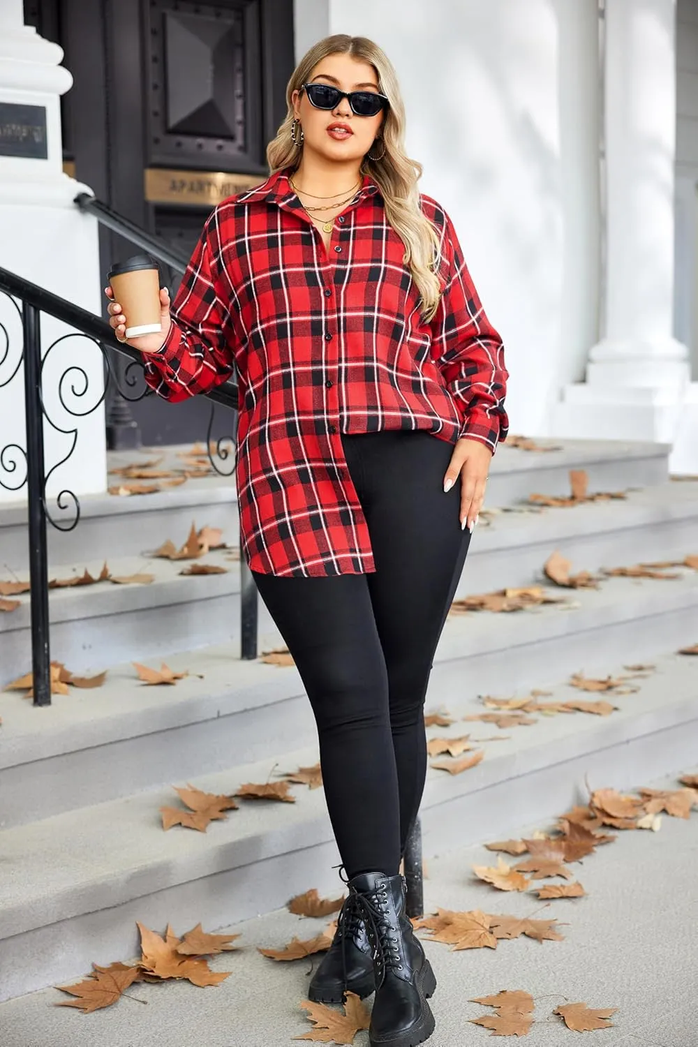 Zeagoo Womens Plus Size Flannel Plaid Shirt Button Down Shirts Long Sleeves Casual Collared Shacket Tops