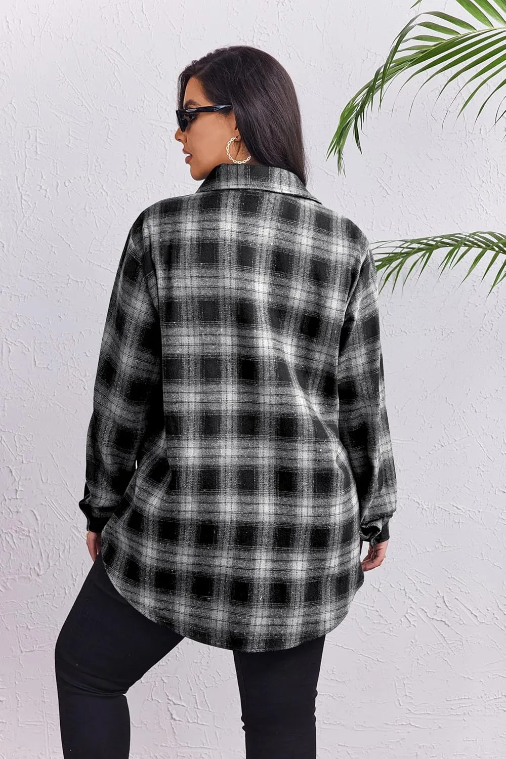 Zeagoo Womens Plus Size Flannel Plaid Shirt Button Down Shirts Long Sleeves Casual Collared Shacket Tops