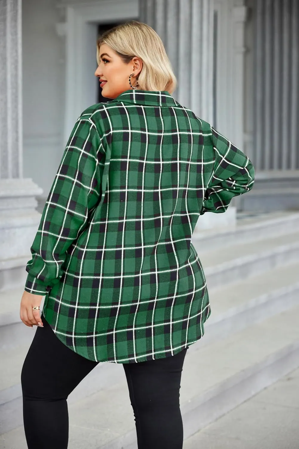 Zeagoo Womens Plus Size Flannel Plaid Shirt Button Down Shirts Long Sleeves Casual Collared Shacket Tops