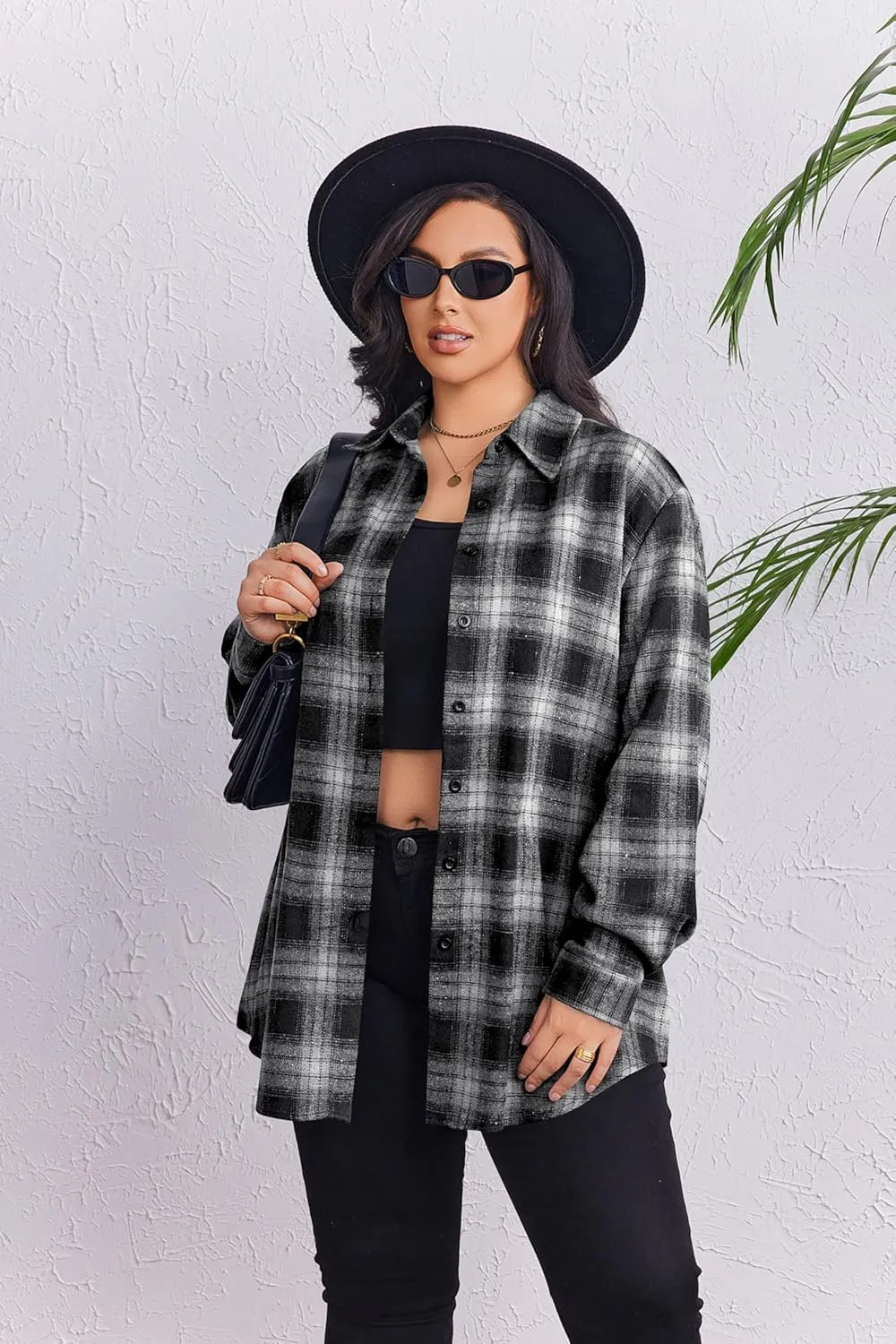 Zeagoo Womens Plus Size Flannel Plaid Shirt Button Down Shirts Long Sleeves Casual Collared Shacket Tops