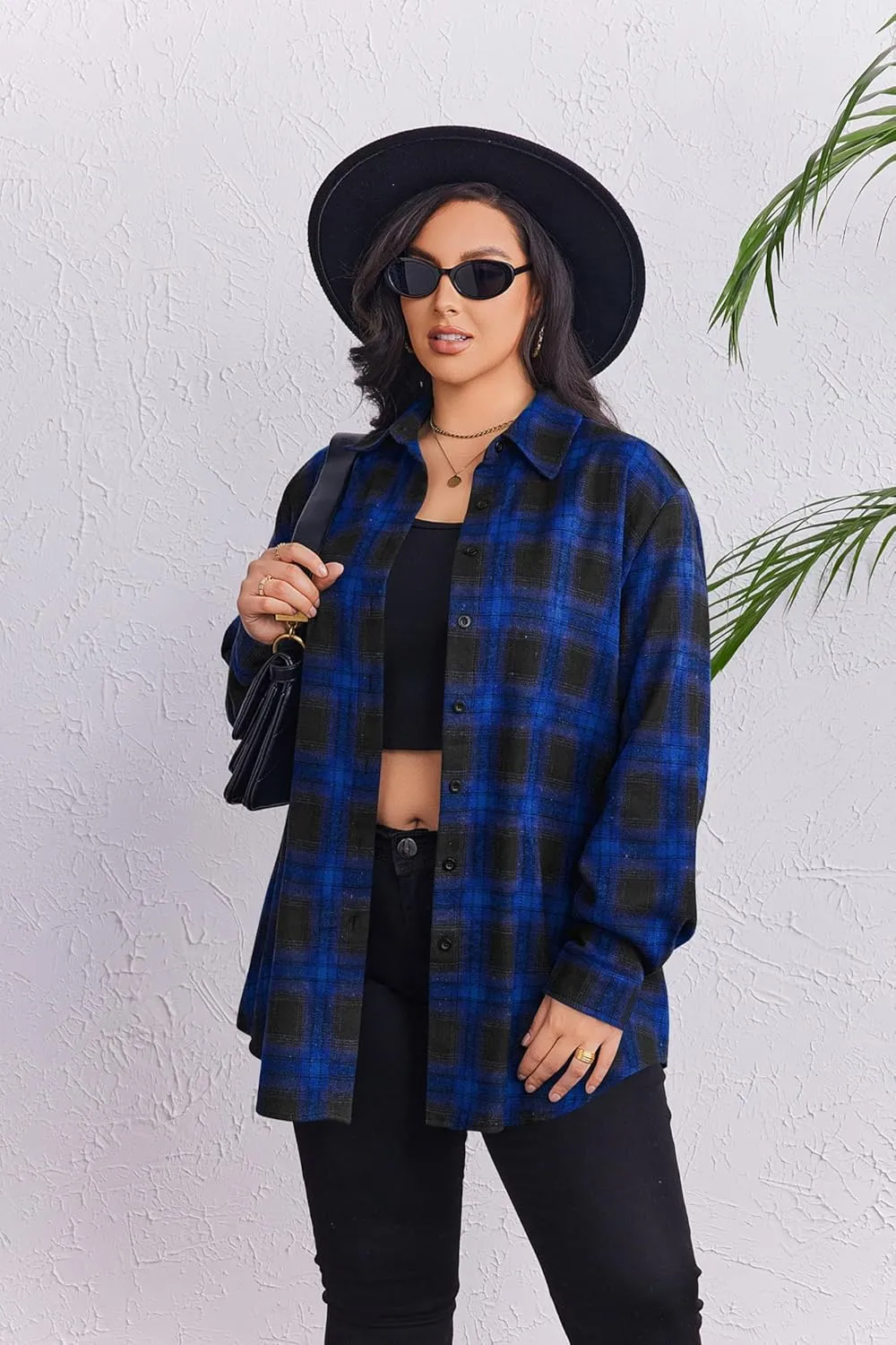 Zeagoo Womens Plus Size Flannel Plaid Shirt Button Down Shirts Long Sleeves Casual Collared Shacket Tops