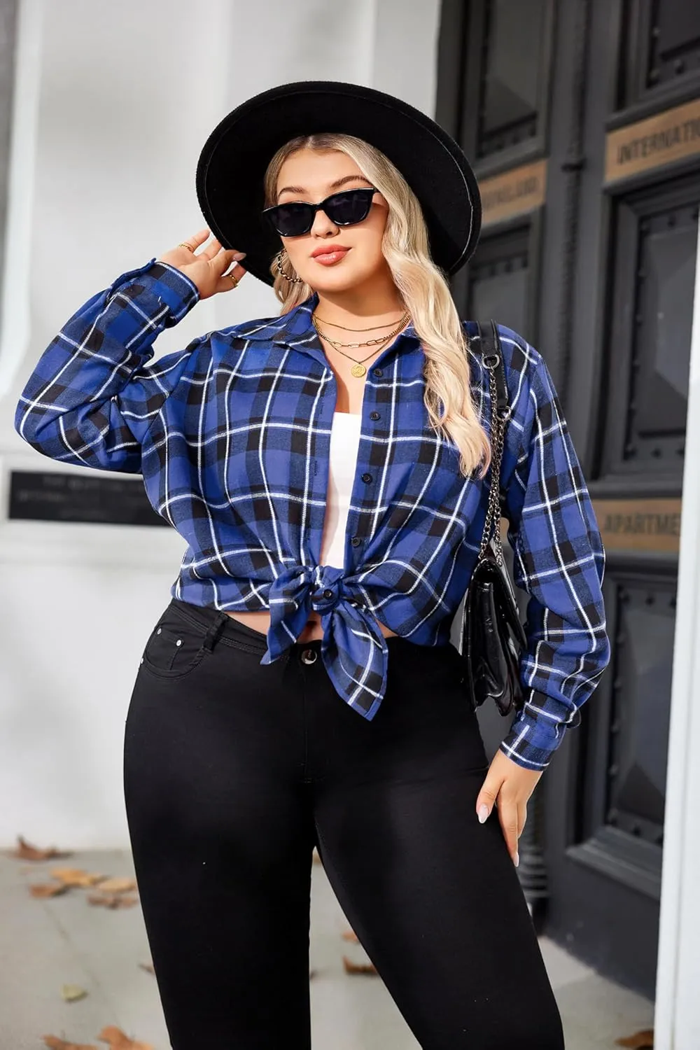 Zeagoo Womens Plus Size Flannel Plaid Shirt Button Down Shirts Long Sleeves Casual Collared Shacket Tops