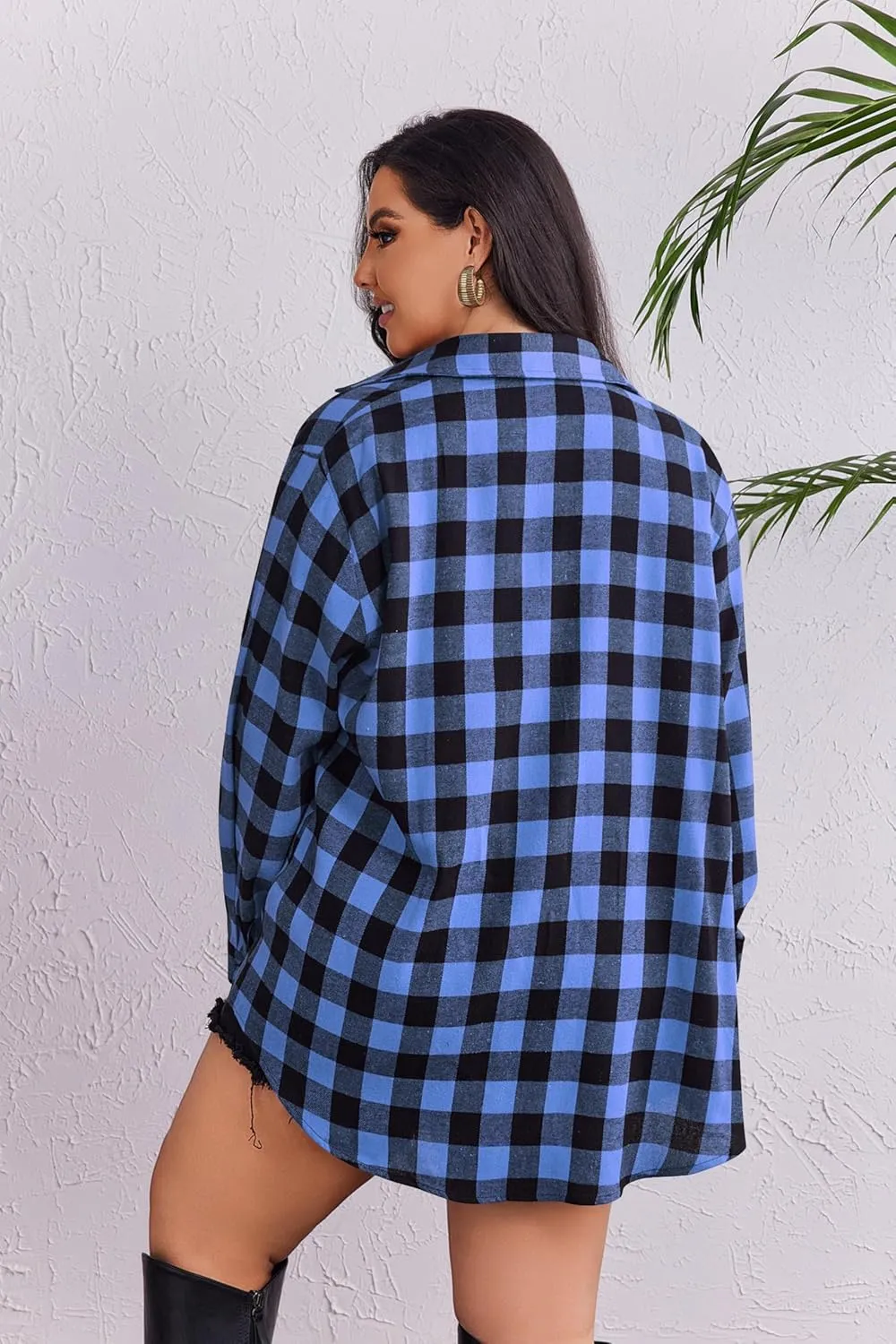 Zeagoo Womens Plus Size Flannel Plaid Shirt Button Down Shirts Long Sleeves Casual Collared Shacket Tops