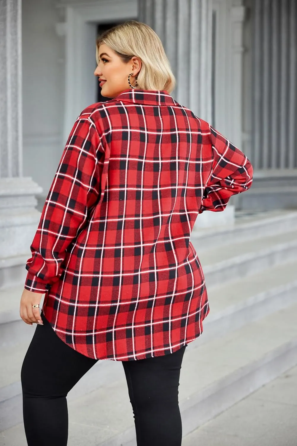 Zeagoo Womens Plus Size Flannel Plaid Shirt Button Down Shirts Long Sleeves Casual Collared Shacket Tops