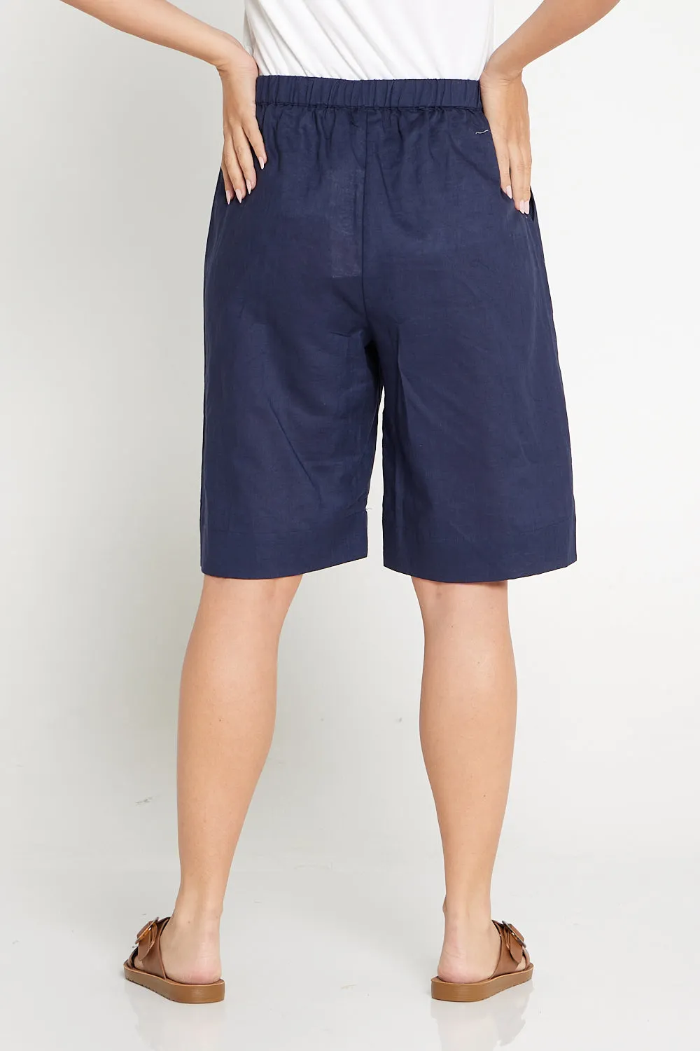 Zhuri Linen & Cotton Shorts - Navy