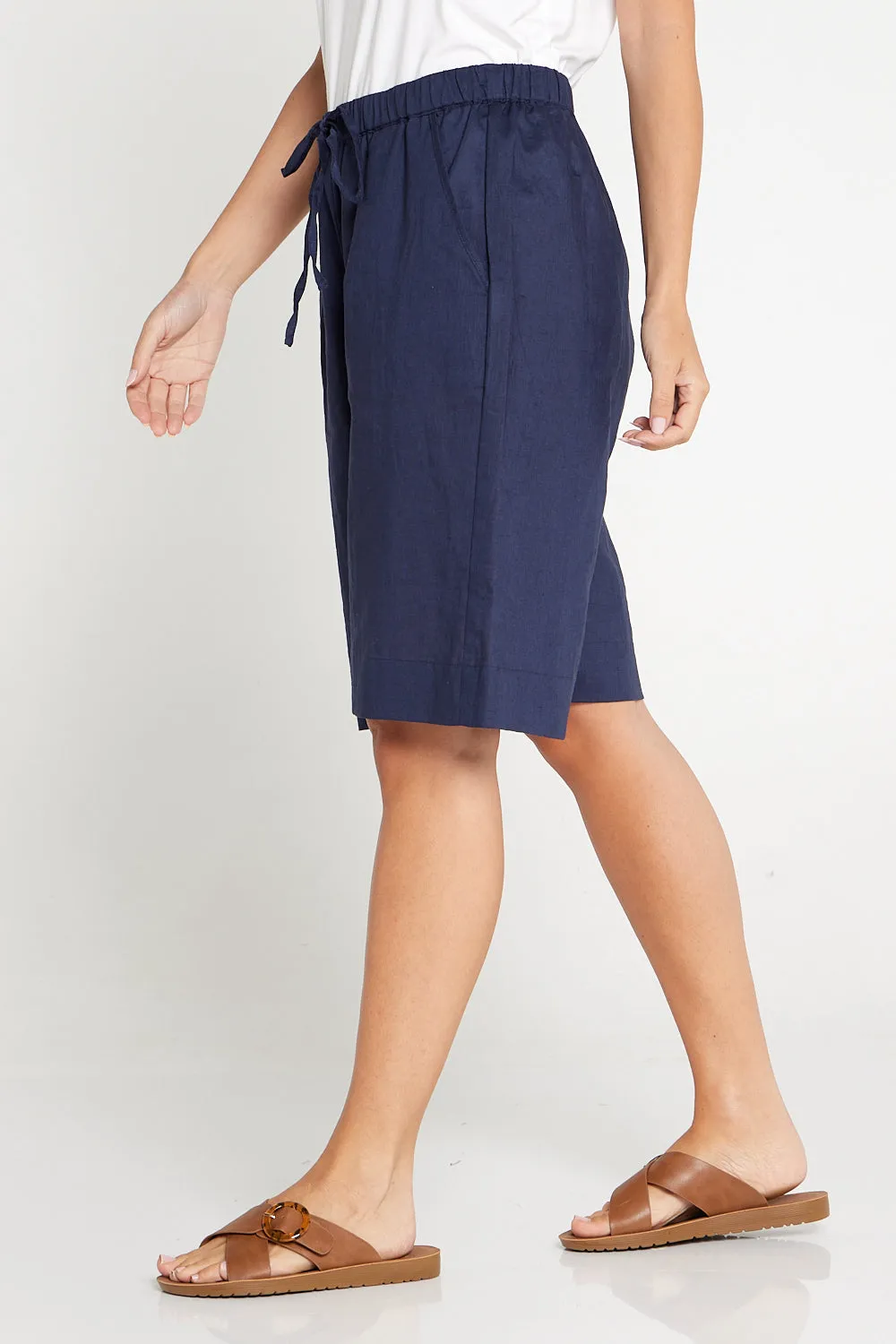 Zhuri Linen & Cotton Shorts - Navy